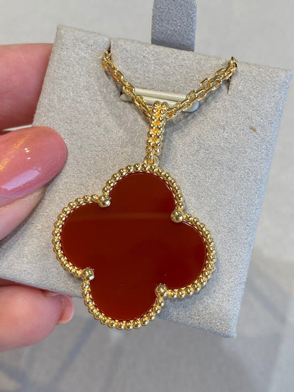 [⭐Haelin Jewelry]CLOVER 25MM NECKLACE GOLD CARNELIAN