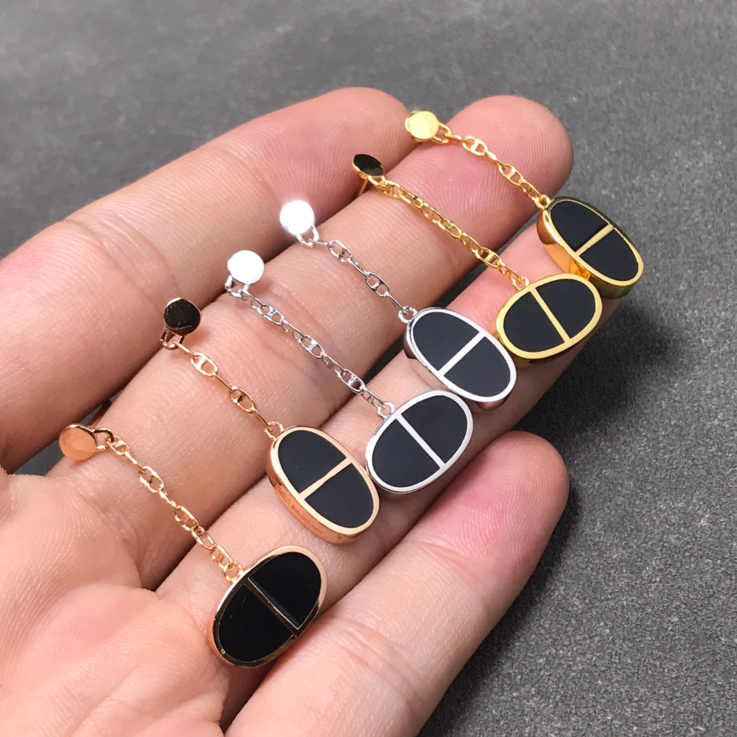 [⭐Haelin Jewelry]CHAINE VERSO BLACK CERAMIC SILVER EARRINGS