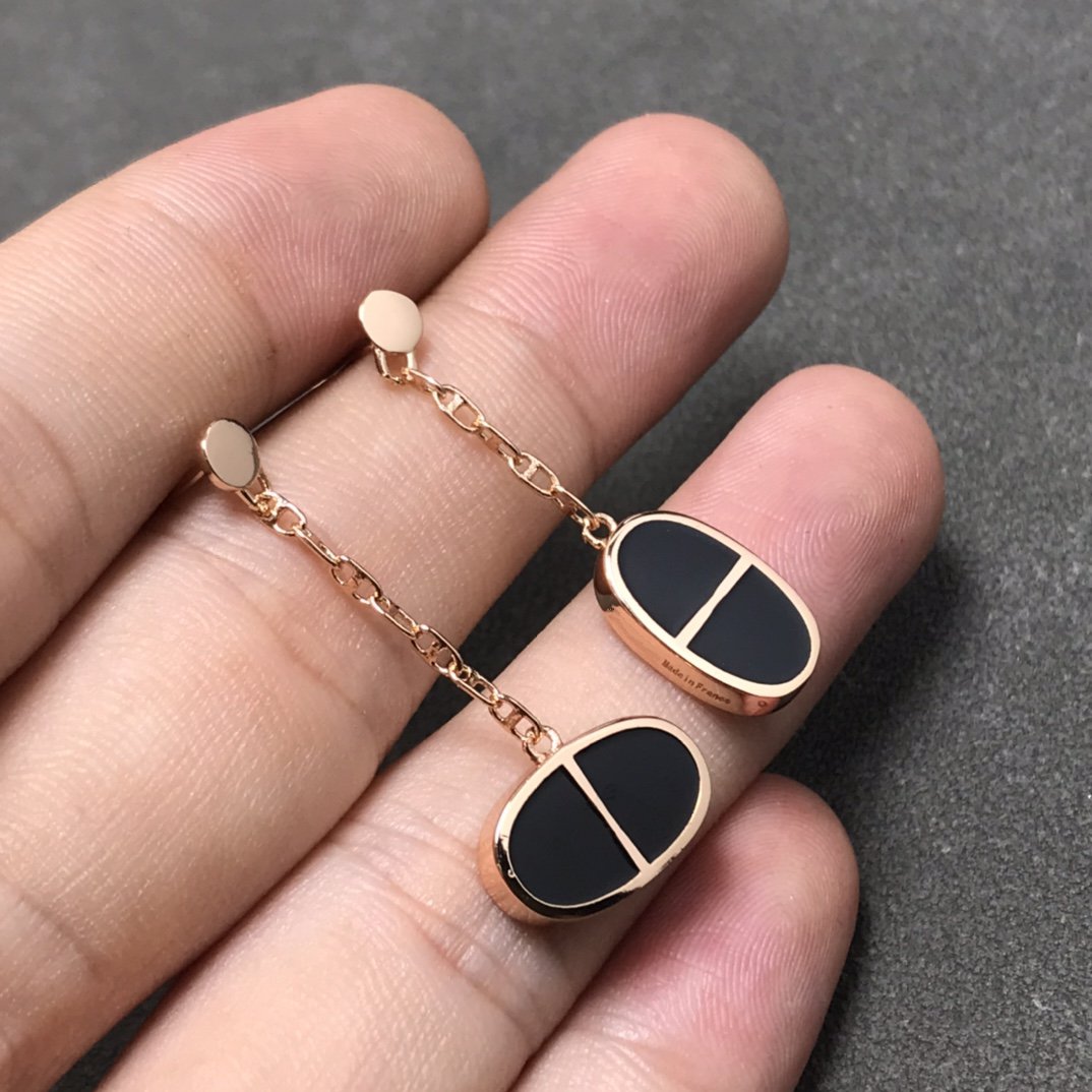 [⭐Haelin Jewelry]CHAINE VERSO BLACK CERAMIC SILVER EARRINGS
