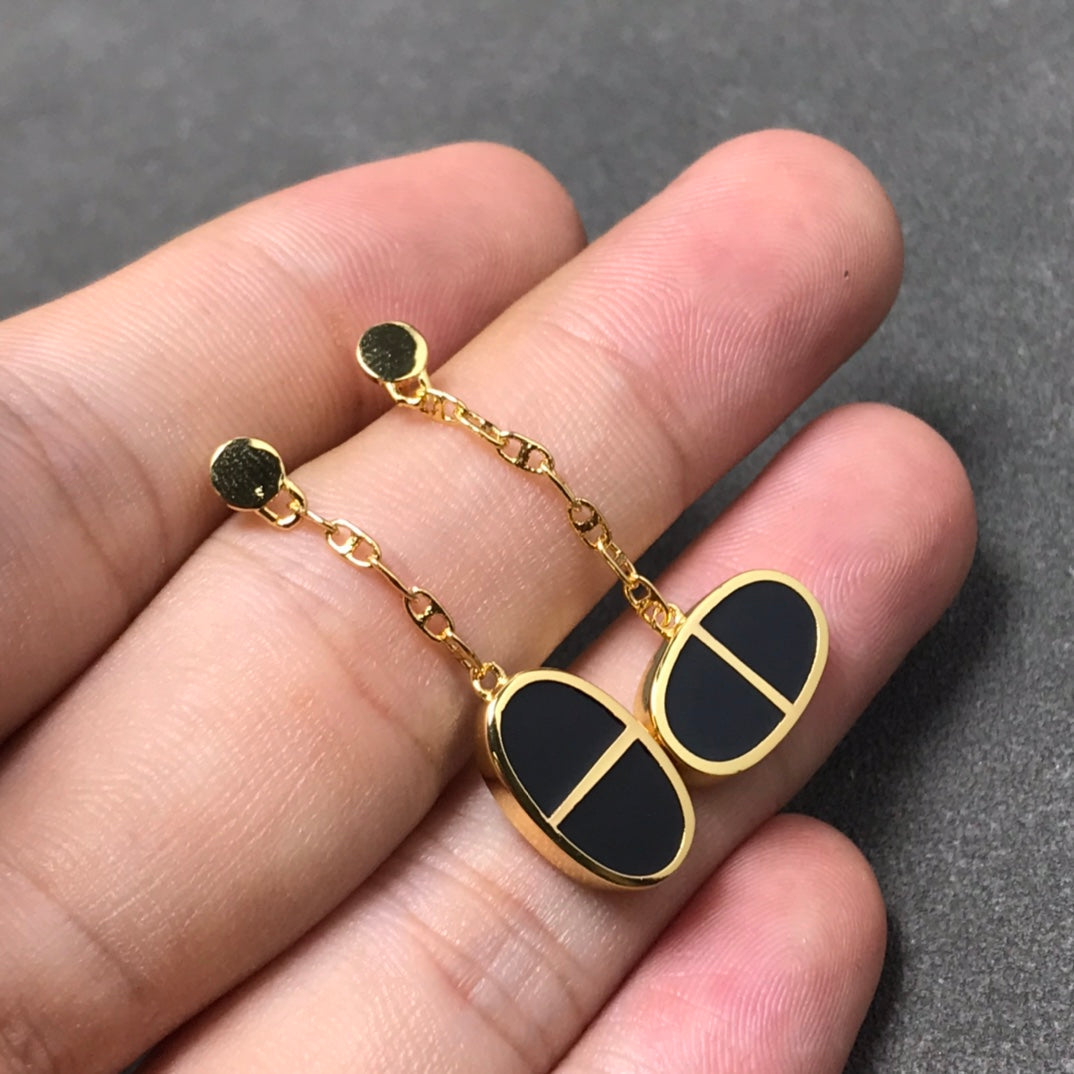 [⭐Haelin Jewelry]CHAINE VERSO BLACK CERAMIC SILVER EARRINGS