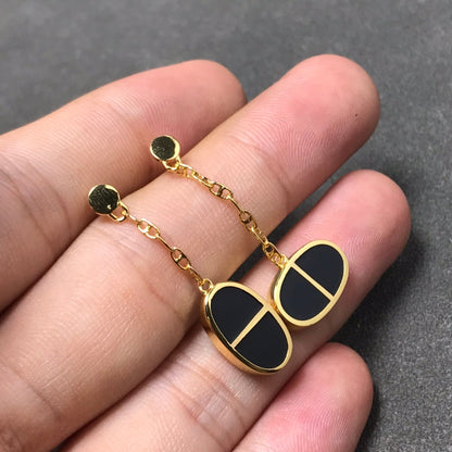 [⭐Haelin Jewelry]CHAINE VERSO BLACK CERAMIC SILVER EARRINGS