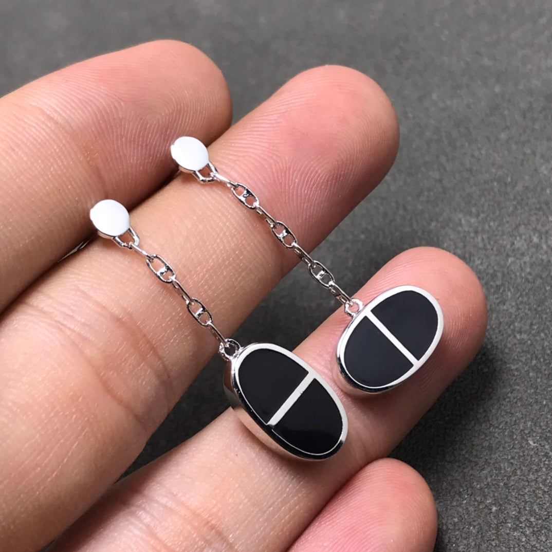 [⭐Haelin Jewelry]CHAINE VERSO BLACK CERAMIC SILVER EARRINGS