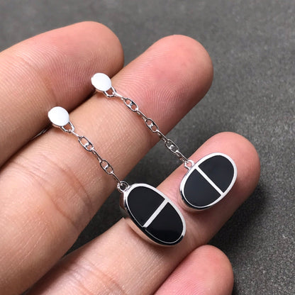 [⭐Haelin Jewelry]CHAINE VERSO BLACK CERAMIC SILVER EARRINGS