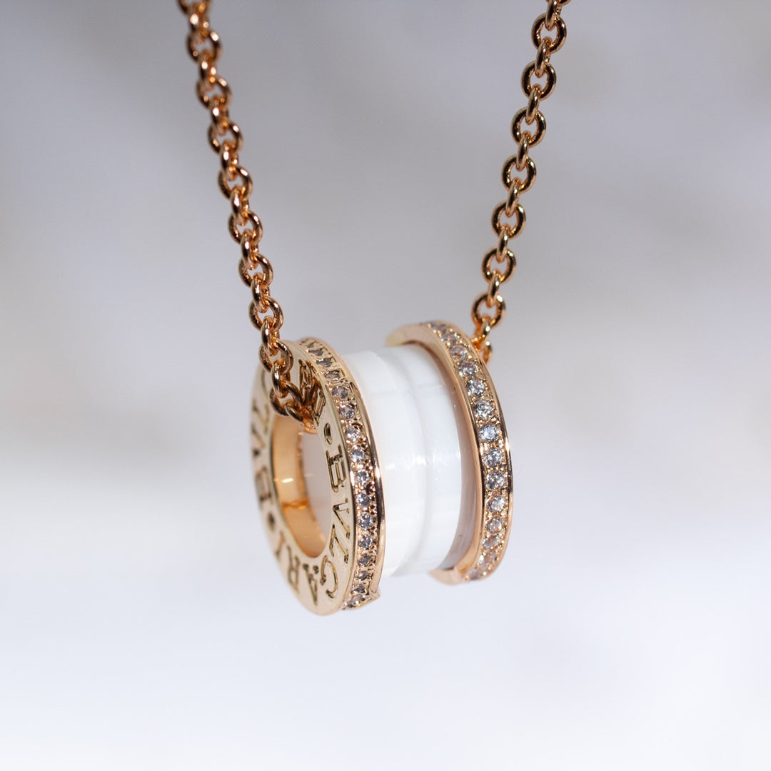 [⭐Haelin Jewelry]ZERO 1 WHITE CERAMIC PINK GOLD DIAMOND NECKLACE