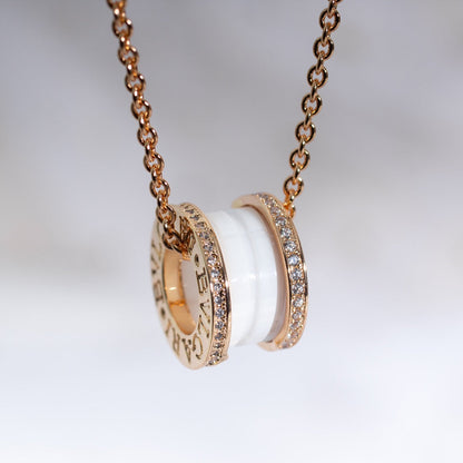 [⭐Haelin Jewelry]ZERO 1 WHITE CERAMIC PINK GOLD DIAMOND NECKLACE
