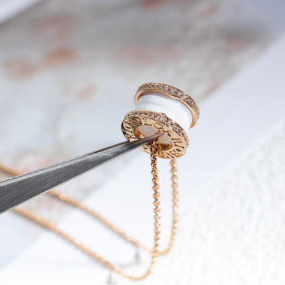 [⭐Haelin Jewelry]ZERO 1 WHITE CERAMIC PINK GOLD DIAMOND NECKLACE