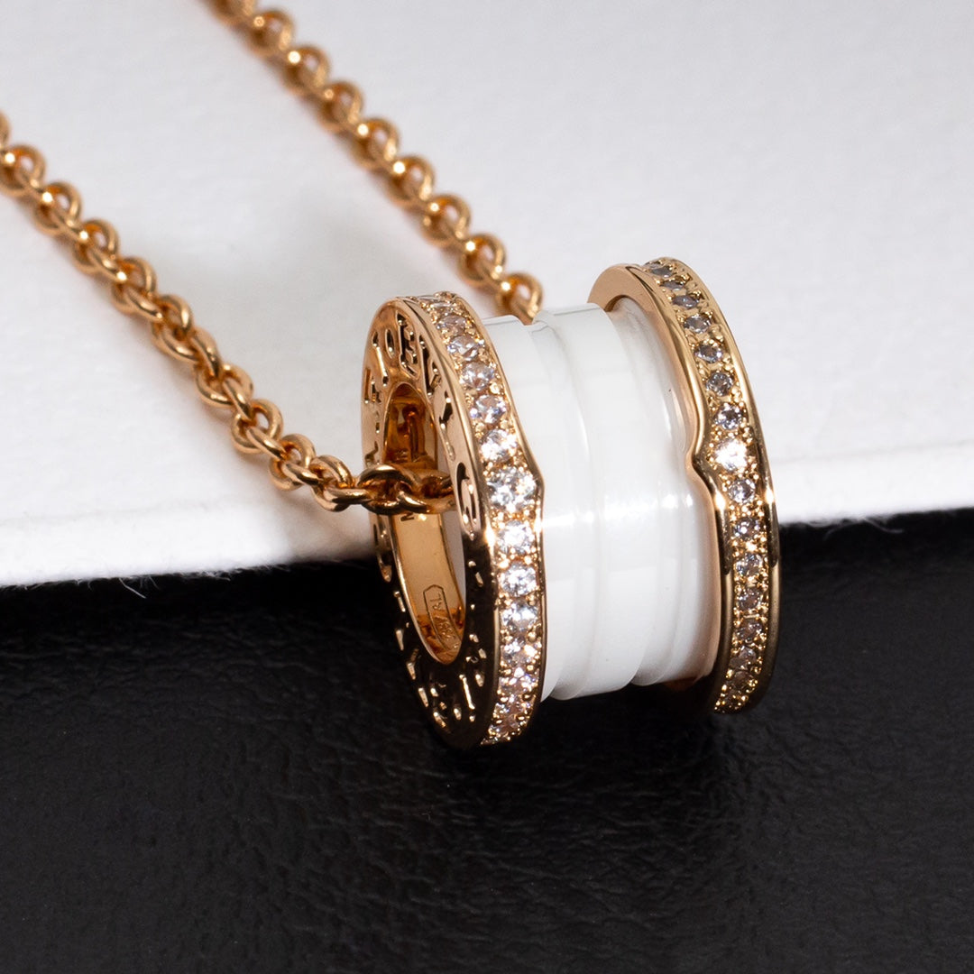 [⭐Haelin Jewelry]ZERO 1 WHITE CERAMIC PINK GOLD DIAMOND NECKLACE