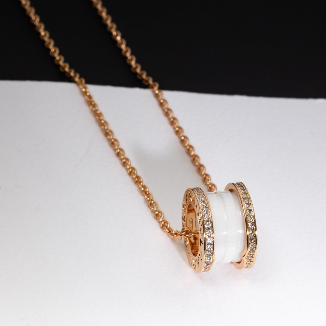 [⭐Haelin Jewelry]ZERO 1 WHITE CERAMIC PINK GOLD DIAMOND NECKLACE