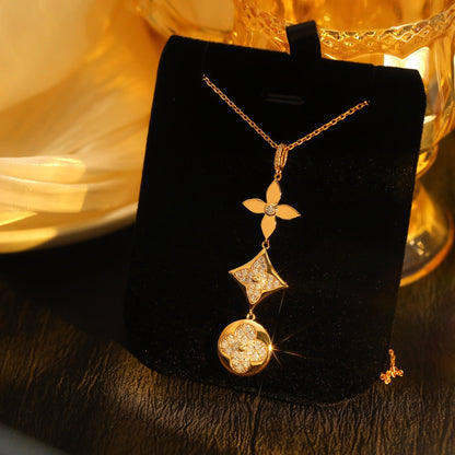 [⭐Haelin Jewelry]STAR AND SUN DIAMOND PINK GOLD NECKLACE