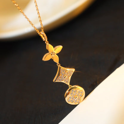[⭐Haelin Jewelry]STAR AND SUN DIAMOND PINK GOLD NECKLACE