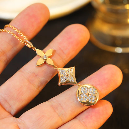 [⭐Haelin Jewelry]STAR AND SUN DIAMOND PINK GOLD NECKLACE