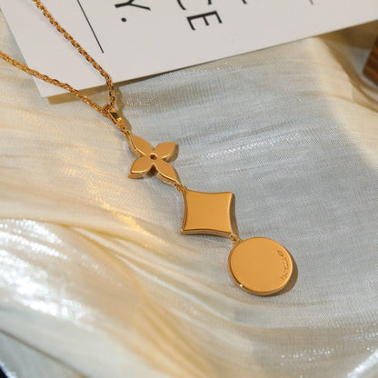 [⭐Haelin Jewelry]STAR AND SUN DIAMOND PINK GOLD NECKLACE