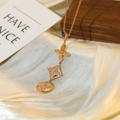 [⭐Haelin Jewelry]STAR AND SUN DIAMOND PINK GOLD NECKLACE