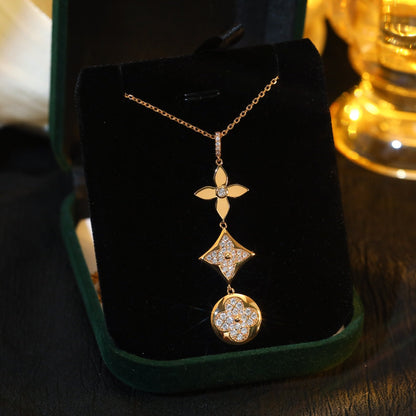[⭐Haelin Jewelry]STAR AND SUN DIAMOND PINK GOLD NECKLACE