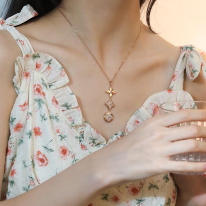 [⭐Haelin Jewelry]STAR AND SUN DIAMOND PINK GOLD NECKLACE