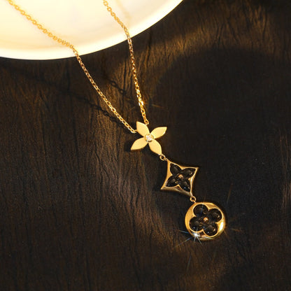 [⭐Haelin Jewelry]STAR AND SUN ONYX PINK GOLD NECKLACE