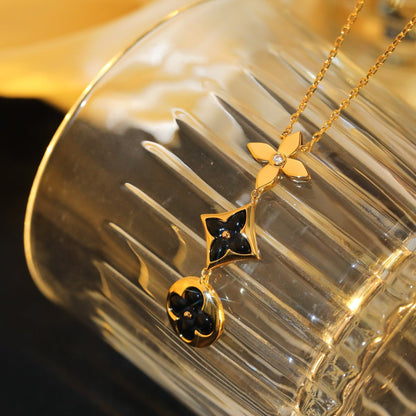[⭐Haelin Jewelry]STAR AND SUN ONYX PINK GOLD NECKLACE