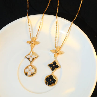 [⭐Haelin Jewelry]STAR AND SUN ONYX PINK GOLD NECKLACE
