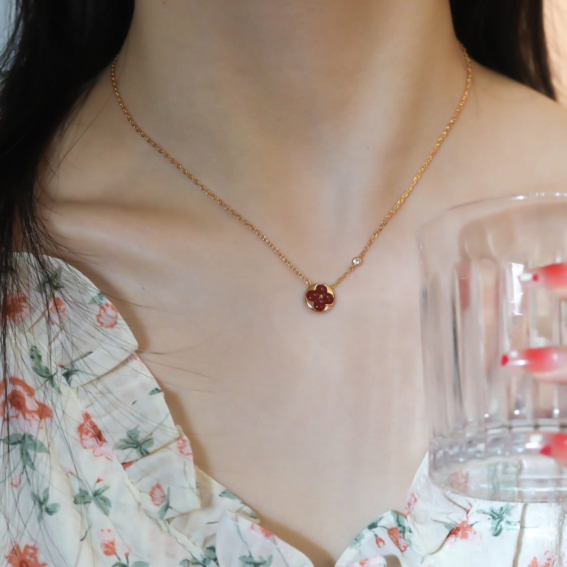 [⭐Haelin Jewelry]SUN PEDANT PINK GOLD 1 DIAMOND NECKLACE