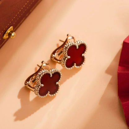 [⭐Haelin Jewelry]CLOVER MEDIUM 1 MOTIFS CARNELIAN  EARRINGS