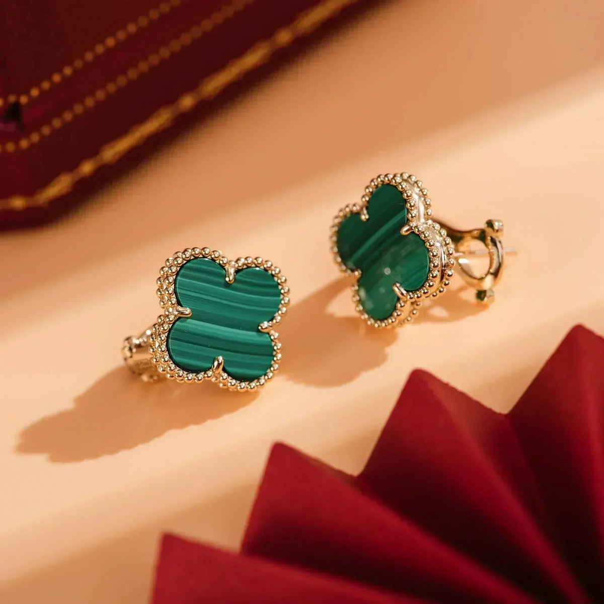 [⭐Haelin Jewelry]CLOVER MEDIUM 1 MOTIFS MALACHITE  EARRINGS