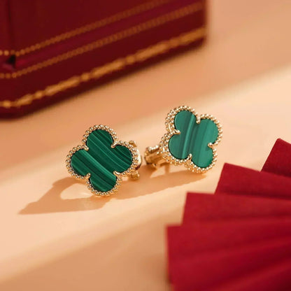[⭐Haelin Jewelry]CLOVER MEDIUM 1 MOTIFS MALACHITE  EARRINGS