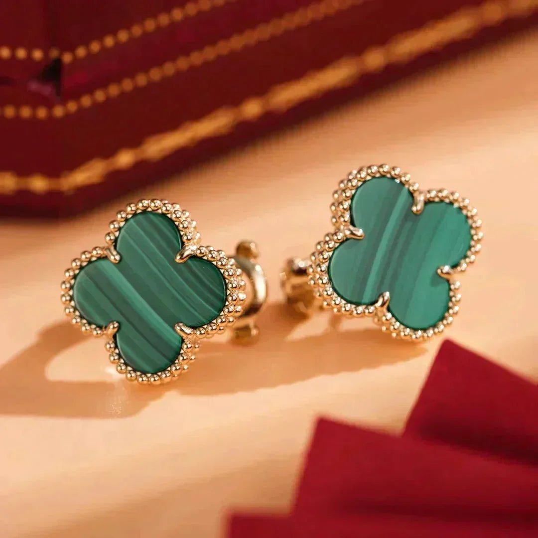 [⭐Haelin Jewelry]CLOVER MEDIUM 1 MOTIFS MALACHITE  EARRINGS