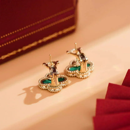 [⭐Haelin Jewelry]CLOVER MEDIUM 1 MOTIFS MALACHITE  EARRINGS