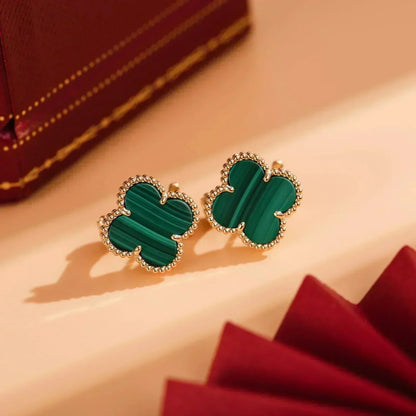 [⭐Haelin Jewelry]CLOVER MEDIUM 1 MOTIFS MALACHITE  EARRINGS