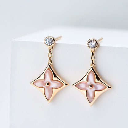 [⭐Haelin Jewelry]DOUBLE STAR PINK GOLD MOP DROP EARRINGS