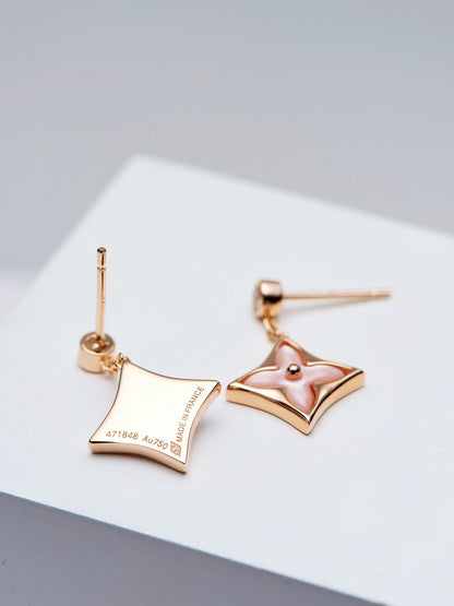 [⭐Haelin Jewelry]DOUBLE STAR PINK GOLD MOP DROP EARRINGS