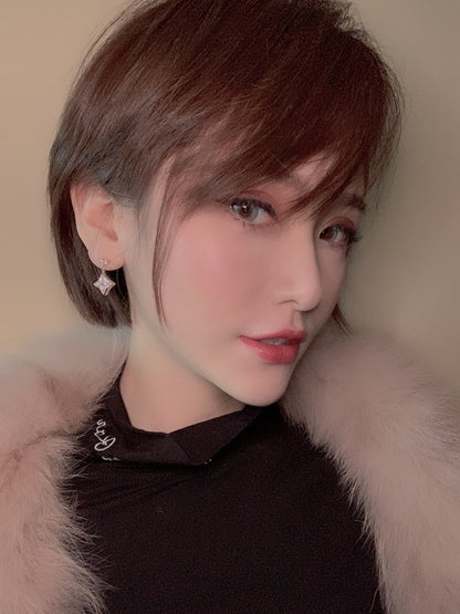 [⭐Haelin Jewelry]DOUBLE STAR PINK GOLD MOP DROP EARRINGS