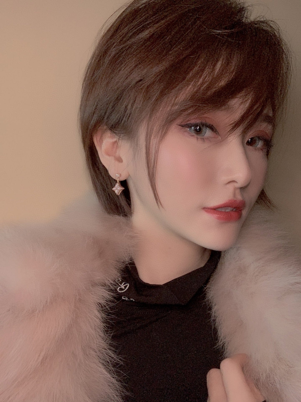 [⭐Haelin Jewelry]DOUBLE STAR PINK GOLD MOP DROP EARRINGS