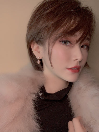 [⭐Haelin Jewelry]DOUBLE STAR PINK GOLD MOP DROP EARRINGS
