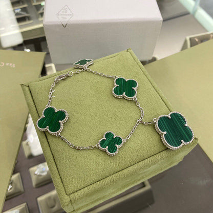 [⭐Haelin Jewelry]CLOVER 5 MOTIFS SIVLER MALACHITE BRACELET