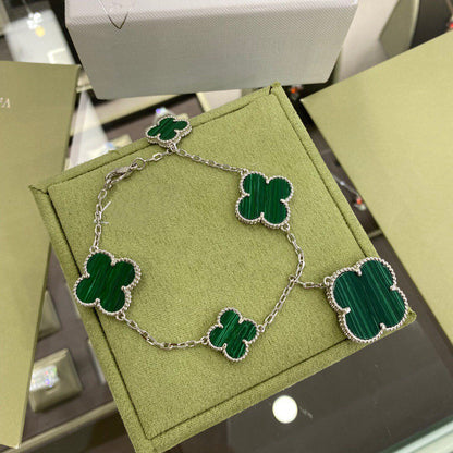 [⭐Haelin Jewelry]CLOVER 5 MOTIFS SIVLER MALACHITE BRACELET