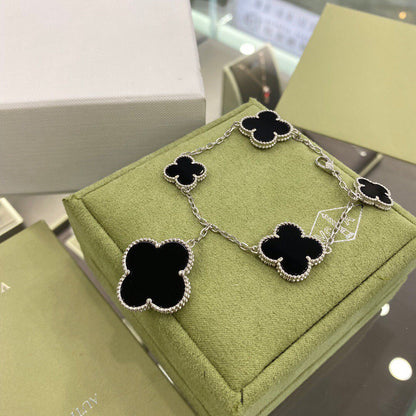 [⭐Haelin Jewelry]CLOVER 5 MOTIFS SIVLER ONYX BRACELET