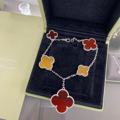 [⭐Haelin Jewelry]CLOVER 5 MOTIFS SIVLER CARNELIAN TIGER EYE BRACELET
