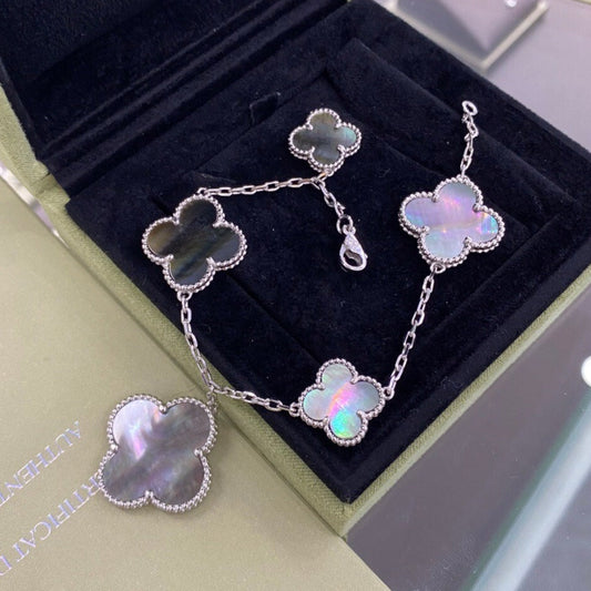 [⭐Haelin Jewelry]CLOVER 5 MOTIFS SIVLER DARK MOP BRACELET