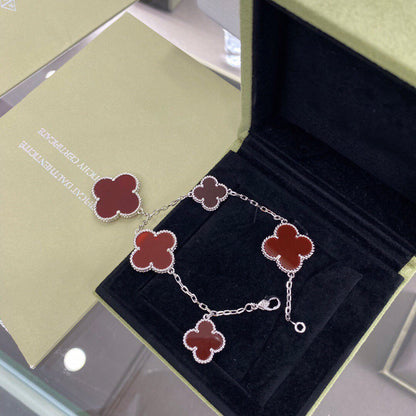 [⭐Haelin Jewelry]CLOVER 5 MOTIFS SIVLER CARNELIAN BRACELET