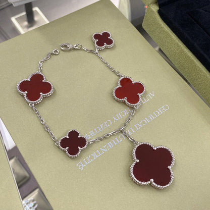 [⭐Haelin Jewelry]CLOVER 5 MOTIFS SIVLER CARNELIAN BRACELET
