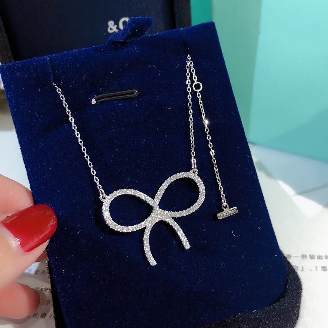 [Haelin Jewelry]CLAW SET RHODIUM PLATED BOW NECKLACE