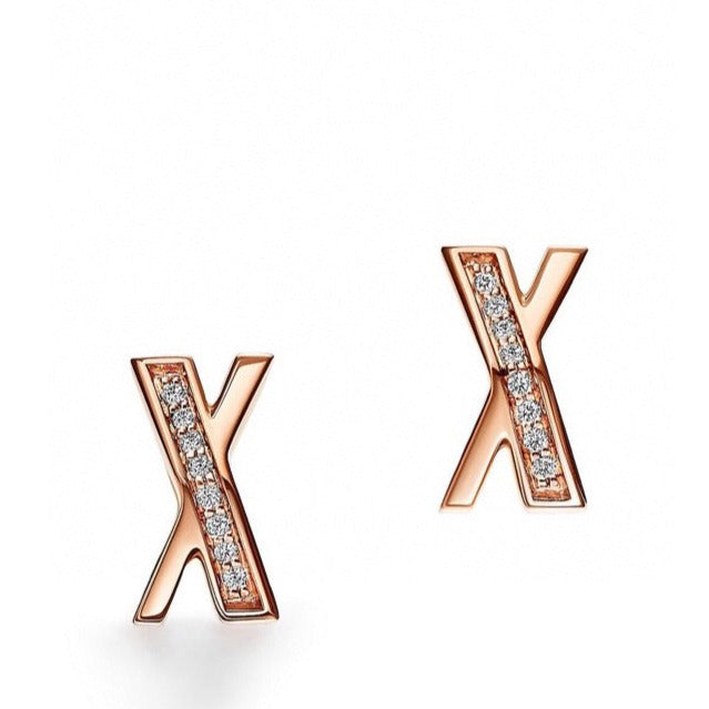 [Haelin Jewelry]X EARRINGS ROSE GOLD DIAMONDS