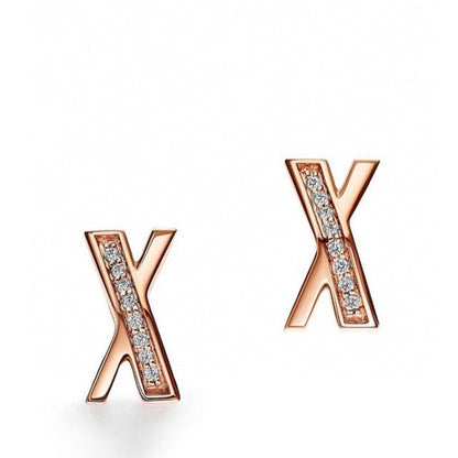 [Haelin Jewelry]X EARRINGS ROSE GOLD DIAMONDS