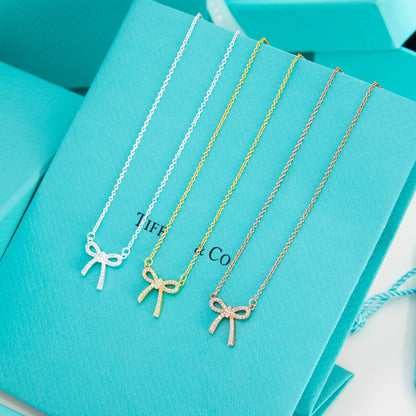 [Haelin Jewelry]RIBBON NECKLACE BOW PENDANT DIAMOND CHARM CHAIN