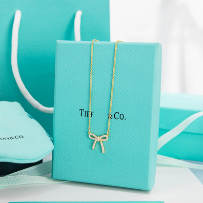 [Haelin Jewelry]RIBBON NECKLACE BOW PENDANT DIAMOND CHARM CHAIN