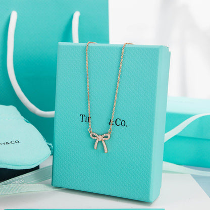 [Haelin Jewelry]RIBBON NECKLACE BOW PENDANT DIAMOND CHARM CHAIN