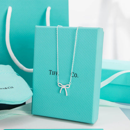 [Haelin Jewelry]RIBBON NECKLACE BOW PENDANT DIAMOND CHARM CHAIN