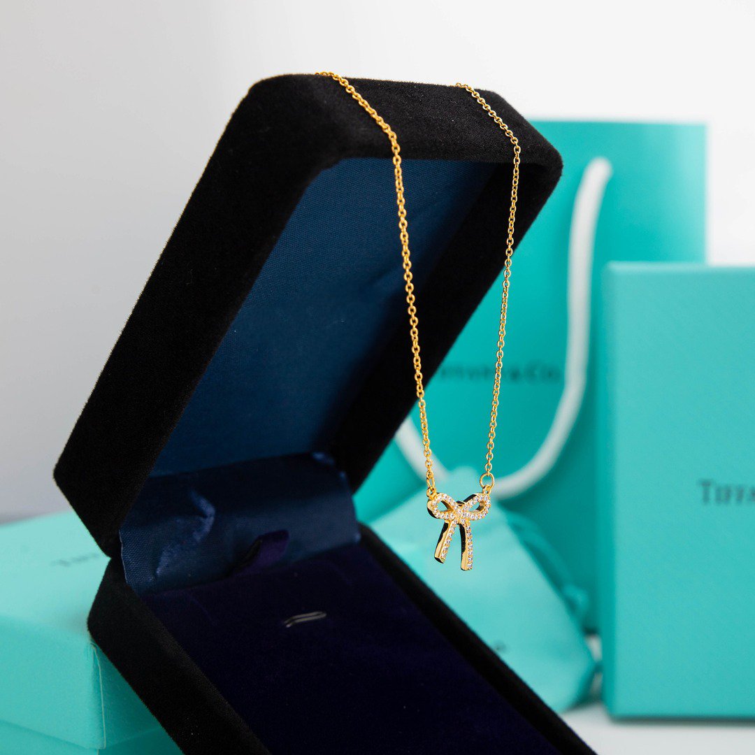 [Haelin Jewelry]RIBBON NECKLACE BOW PENDANT DIAMOND CHARM CHAIN