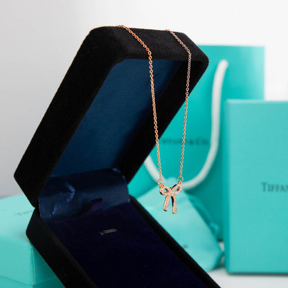 [Haelin Jewelry]RIBBON NECKLACE BOW PENDANT DIAMOND CHARM CHAIN
